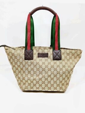 Gucci Tote Bag Sherry Line Brown Canvas Handbag